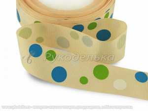 Лента репсовая 25мм. Персиковая с кругами.