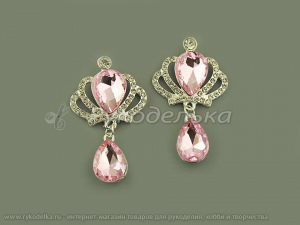 Серединка ювелирная с подвеской. Корона. Розовая.