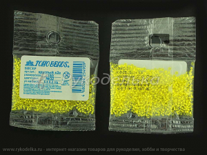 Бисер японский TOHO. 15/0. Желтый (32). Прозрачный с посеребренным отверстием. 5гр.