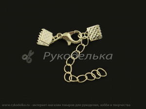 Концевик-зажим 6мм. с карабином и цепочкой. Серебро.