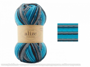Пряжа Alize Wooltime. 100гр. Бирюза-серый (11017)