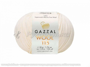 Пряжа Gazzal Wool 115 мериносовая 50гр. Белый (3300)