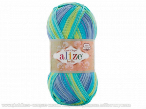 Пряжа Alize. Bella Batik. 100гр. Бирюза+лимон+сирень (4146)