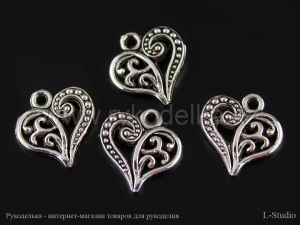 Подвеска. Резное сердце. 14х14мм. Серебро.