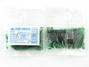 Бисер японский TOHO. Стеклярус 3мм. Зеленый (939). Прозрачный. 5гр