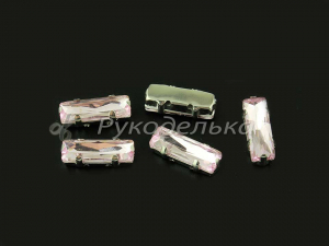 Стразы в цапках. Прямоугольник 15х5мм. Розовые (серебро)