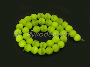 Бусины. Кошачий глаз. 10мм. Салатовый. Нить.