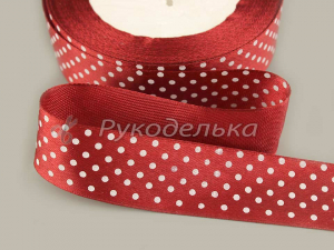 Лента атласная 25мм. Бордовая. Средний горох.