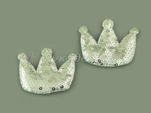 Патч 3D с пайетками. Корона. 5,5х4,5см. Серебро