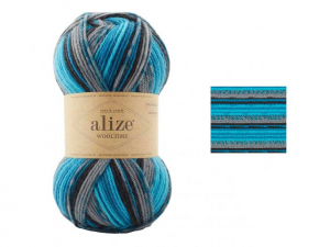 Пряжа Alize Wooltime. 100гр. Бирюза-серый (11017)
